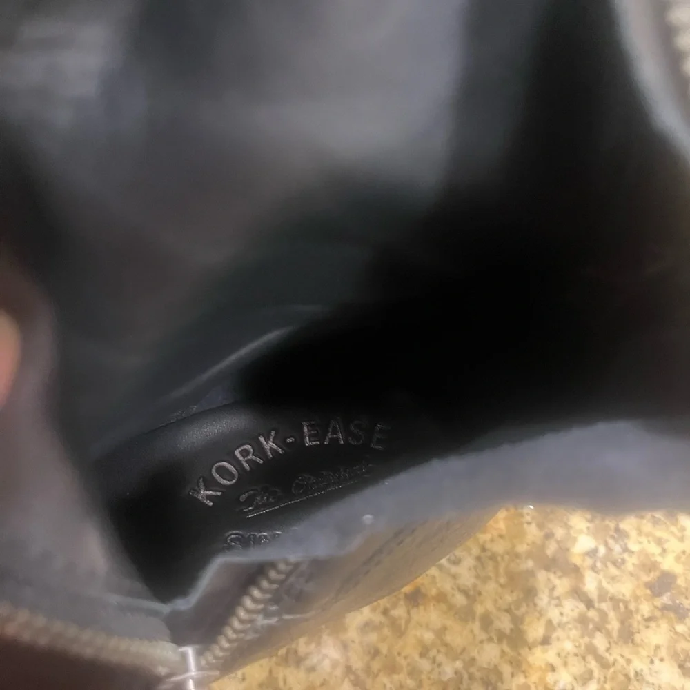 Kork-Ease Adrianne Black leather high knee Tall Fold over wedge boots size 8.5